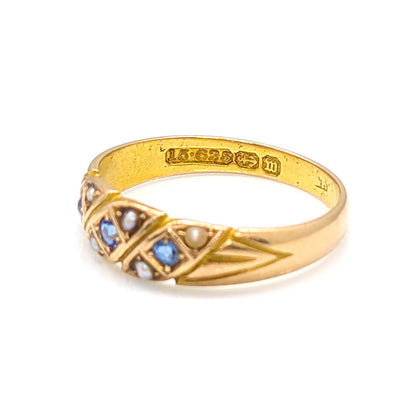 15ct Yellow Gold Sapphire and Pearl Ring