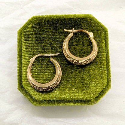 9ct Yellow Gold Swirl Design Hoop Earrings