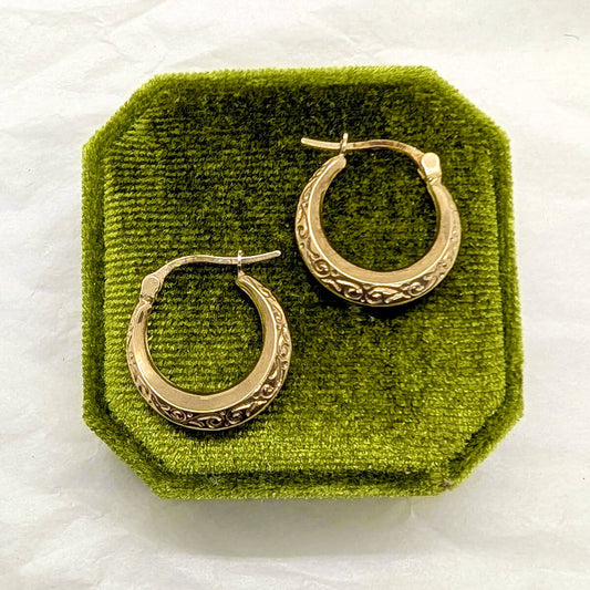 9ct Yellow Gold Swirl Design Hoop Earrings