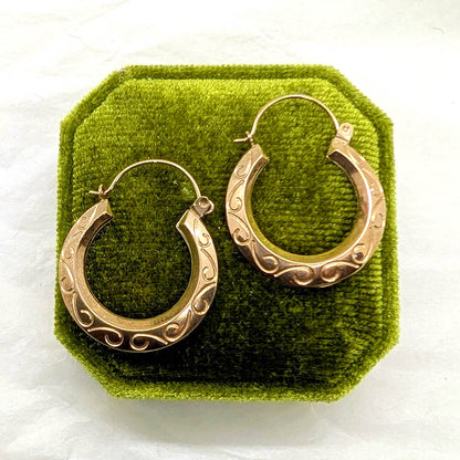 9ct Yellow Gold Swirl Design Hoop Earrings