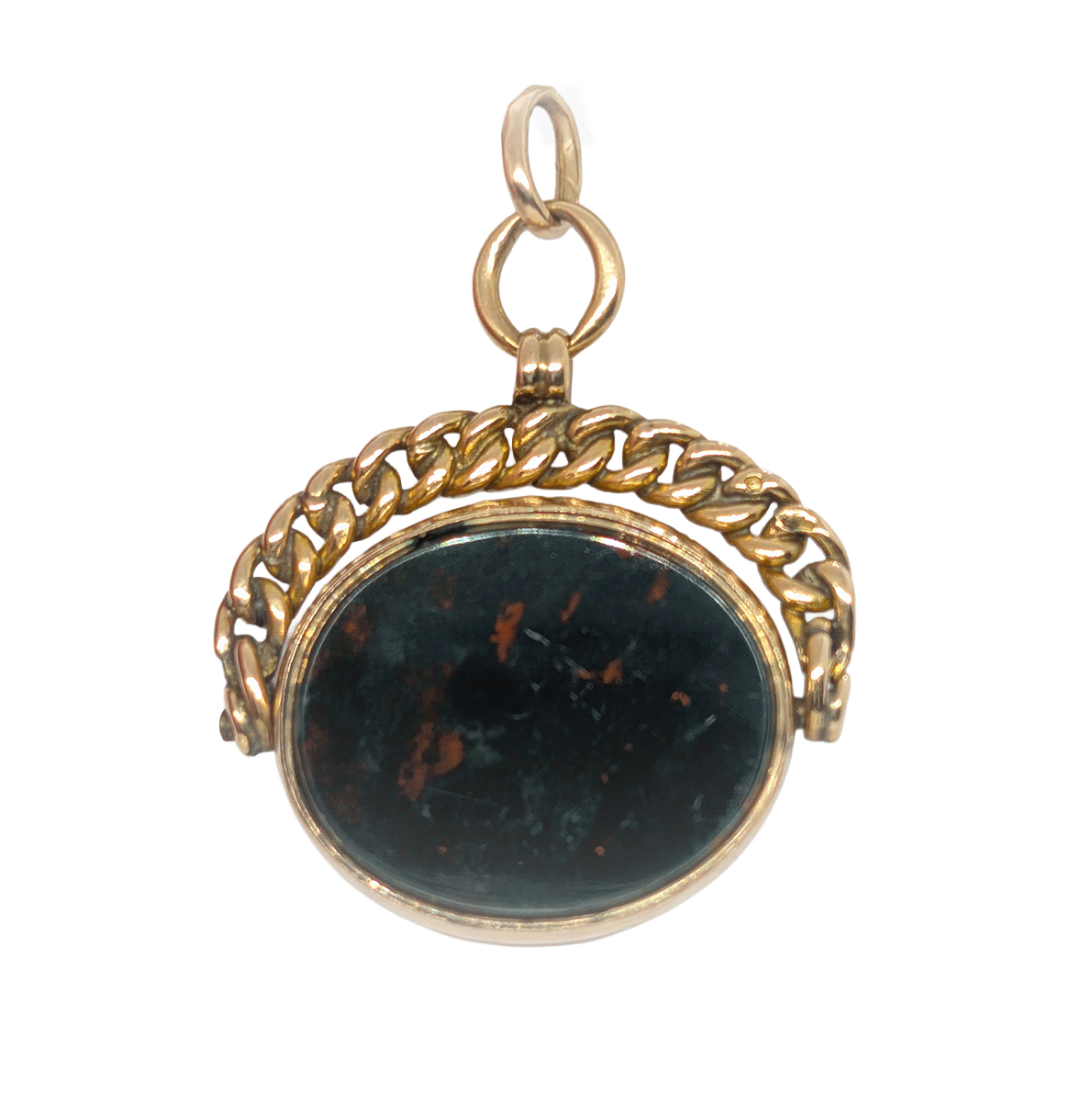 Antique 9ct Gold Bloodstone and Carnelian Swivel Fob Pendant