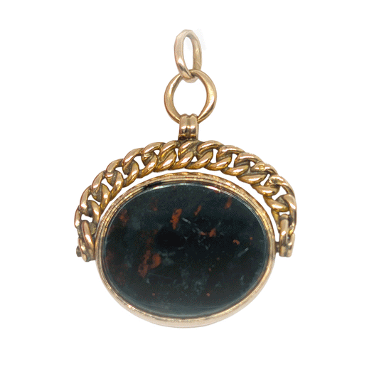 Antique 9ct Gold Bloodstone and Carnelian Swivel Fob Pendant