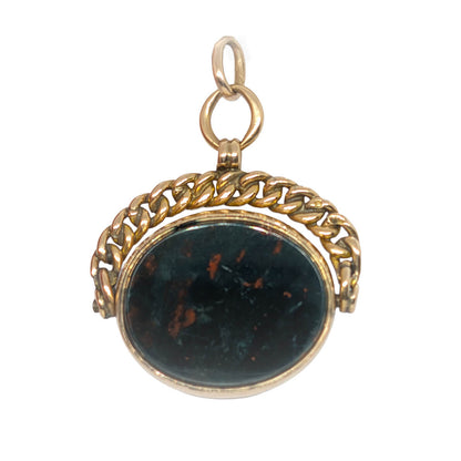 Antique 9ct Gold Bloodstone and Carnelian Swivel Fob Pendant