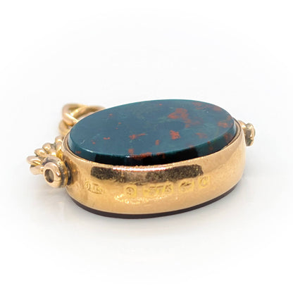 Antique 9ct Gold Bloodstone and Carnelian Swivel Fob Pendant