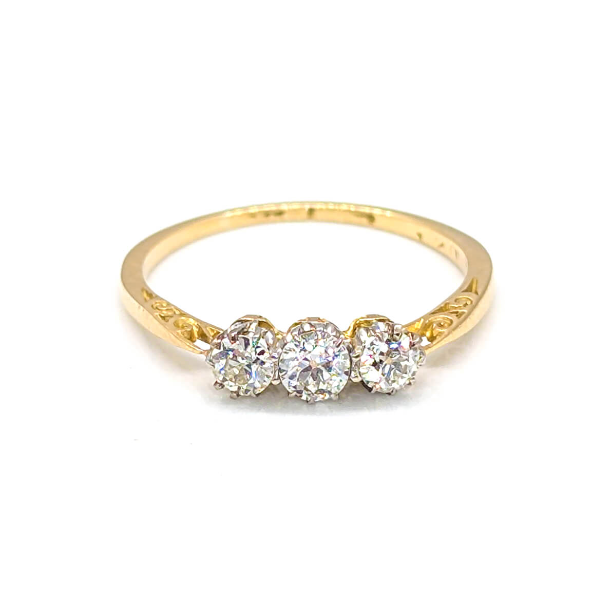 Art Deco 18ct Yellow Gold Diamond Trilogy Ring
