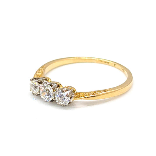 Art Deco 18ct Yellow Gold Diamond Trilogy Ring