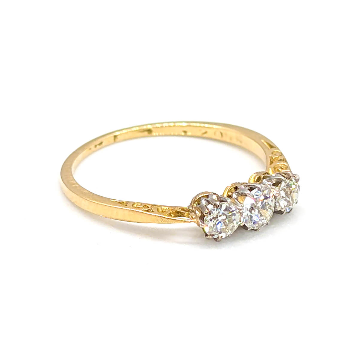 Art Deco 18ct Yellow Gold Diamond Trilogy Ring