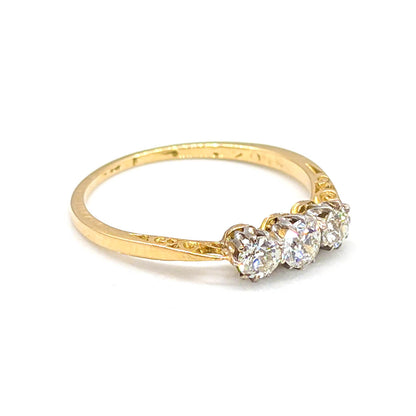 Art Deco 18ct Yellow Gold Diamond Trilogy Ring