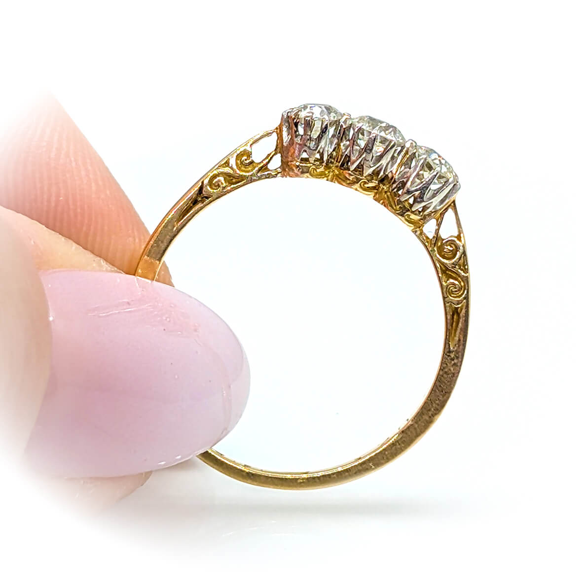 Art Deco 18ct Yellow Gold Diamond Trilogy Ring