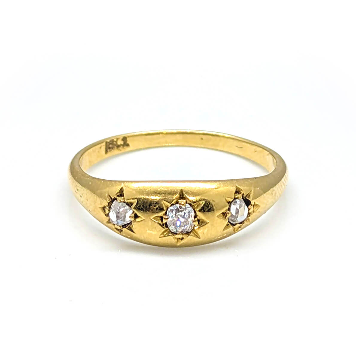 Antique 18ct Yellow Gold Trilogy with OMC and Rose Cut Diamonds