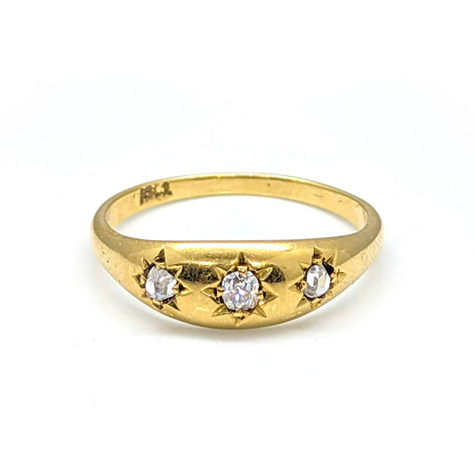 Antique 18ct Yellow Gold Trilogy with OMC and Rose Cut Diamonds