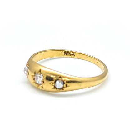 Antique 18ct Yellow Gold Trilogy with OMC and Rose Cut Diamonds